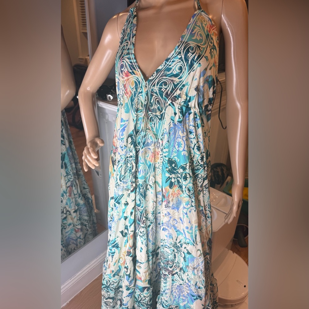New boho 100% silk Halter Maxi Dress. One size